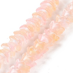 Персиковый Слойка Прозрачные стеклянные бусины, с блеском порошок, цветок, розовые, 11~12x7.5~8 мм, отверстие : 1.4 мм, около 50 шт / нитка, 11.42'' (29 см)