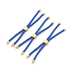 Royal Blue Half Finished Twisted Milan Rope Slider Bracelets, with Rack Plating Brass Cord Ends & Open Loop, Cadmium Free & Lead Free, for Connector Charm Bracelet Making, Golden, Royal Blue, 222~230x3mm