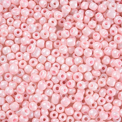 Pink 6/0 perles de rocaille de verre, teints et chauffée, lustre de couleurs opaques, trou rond, ronde, rose, 4~5x3~4mm, Trou: 1.2mm, environ 450 g / livre