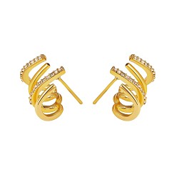 Golden Crystal Rhinestone Claw Stud Earrings, Brass Jewelry for Women, Golden, 12x16mm