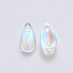 Clear AB Transparent Spray Painted Glass Charms, AB Color Plated, Teardrop, Clear AB, 9.5x5x3mm, Hole: 1.2mm