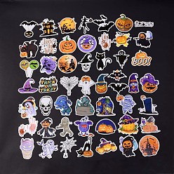 Mixed Color 50Pcs Halloween Holographic Vinyl Waterproof Cartoon Stickers, Self Adhesive Decals for Art Craft, Halloween Themed Pattern, 24.5~71.5x36.5~70x0.3mm