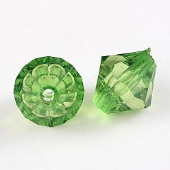 Verde Bicone facetas granos de acrílico transparentes, teñido, verde, 6 mm, agujero: 1 mm, Sobre 5800 unidades / 500 g