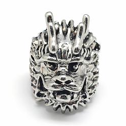 Plata Antigua Anillos de dedo de la aleación, anillos de banda ancha, dragón, tamaño de 9, plata antigua, 19 mm