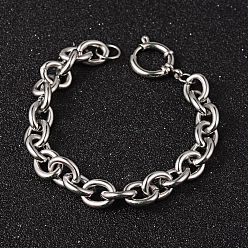 Stainless Steel Color 304 Stainless Steel Cable Chain Bracelets, with Spring Ring Clasps, Stainless Steel Color, 8-1/4 inch(210mm), 11mm