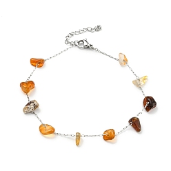 Cornaline Bracelet de cheville en perles de cornaline naturelle avec chaînes en acier inoxydable pour femmes, 304 pouce (8-7/8 cm)