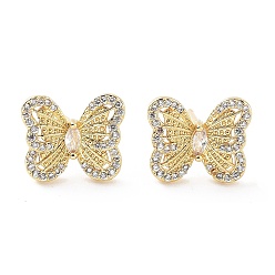 Real 18K Gold Plated Butterfly Rack Plating Brass Micro Pave Clear Cubic Zirconia Stud Earrings for Women, Long-Lasting Plated, Lead Free & Cadmium Free, Real 18K Gold Plated, 11.5x13.5mm