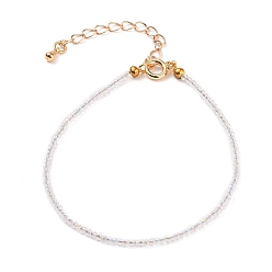 Clear AB Faceted Electroplate Glass Beaded Bracelets, with Golden Plated Brass Spring Ring Clasps, Rondelle, Clear AB, 7-1/2 inch(19cm)