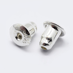 Silver 925 Sterling Silver Ear Nuts, with 925 Stamp, Silver, 4.5x4mm, Hole: 0.8mm