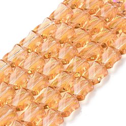Brun Saddle Brins de perles de verre transparentes plaquées à facettes, demi arc-en-ciel plaqué, torsion rectangle, selle marron, 10x8x5mm, Trou: 1.5mm, Environ 49 pcs/chapelet, 20.47~20.8 pouce (52~53 cm)
