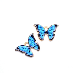 Bleu Ciel Foncé Pendentifs en émail , charmes de papillon, or et de lumière, bleu profond du ciel, 21x15mm