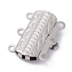 Stainless Steel Color 304 Stainless Steel Box Clasps, Multi-Strand Clasps, 3-Strands, 6-Holes, Rectangle with Flower, Stainless Steel Color, 19.8x15x3mm, Hole: 1.6mm