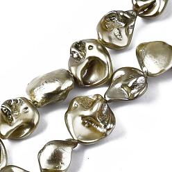 Dark Khaki Shell Pearl Beads Strands, Polished, Nugget, Dark Khaki, 15~25x10~26x5~16mm, Hole: 1mm, about 18pcs/strand, 14.96 inch