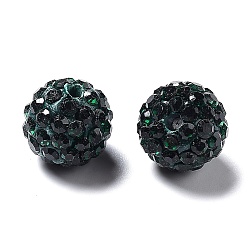 Émeraude Perles de boule pave disco , Perles de strass d'argile polymère , ronde, émeraude, pp 13 (1.9~2 mm), 6 rangées de strass, 10 mm, Trou: 1.5mm
