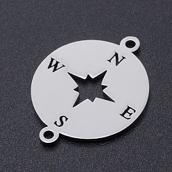Stainless Steel Color 201 Stainless Steel Links connectors, Laser Cut, Compass, Stainless Steel Color, 23x17.5x1mm, Hole: 1.4mm
