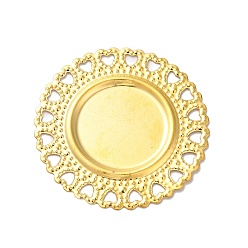 Golden Iron Cabochon Connector Settings, Etched Metal Embellishments, Flat Round, Golden, Tray: 18mm, 34.5x1mm