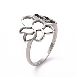 Нержавеющая Сталь Цвет 201 кольцо в виде цветка из нержавеющей стали, полое широкое кольцо для женщин, цвет нержавеющей стали, размер США 6 1/2 (16.9 мм)
