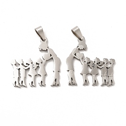 Stainless Steel Color Mother's Day/Teachers' Day 201 Stainless Steel Pendants, Mother with Son & Daughter/Teacher with Students Charms, Stainless Steel Color, 26.5x25.5x1.4mm, Hole: 6.5x3.3mm