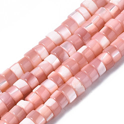 Pink Hebras de cuentas de concha de trochus natural, teñido, Disco redondo plano, perlas heishi, rosa, 4x2 mm, agujero: 0.8 mm, sobre 154~160 unidades / cadena, 14.96~15.75 pulgada (38~40 cm)