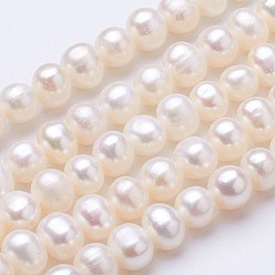 Beige Natural Cultured Freshwater Pearl Beads Strands, Potato, Beige, 5~5.7x5.8~6mm, Hole: 0.7mm, about 77pcs/strand, 15.7 inch