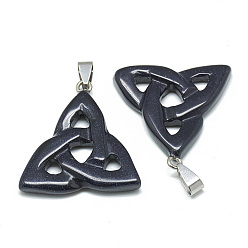 Blue Goldstone Synthetic Blue Goldstone Pendants, with Stainless Steel Snap On Bails, Trinity Knot/Triquetra, Irish, 23~40x33~38x5~7mm, Hole: 6x4mm