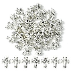 Античное Серебро Сплавочные овальные бусины тибетского стиля , крестик, античное серебро, 10x8x4.2 мм, отверстие : 2 мм