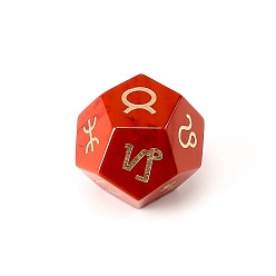 Jaspe Rouge Dé polyédrique classique à faces en jaspe rouge naturel, graver douze constellations jouet de jeu de divination, 12mm