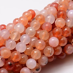 Corail Agate naturelle teints perles rondes facettes brins, corail, 12mm, Trou: 1mm, Environ 32 pcs/chapelet, 14.9 pouce