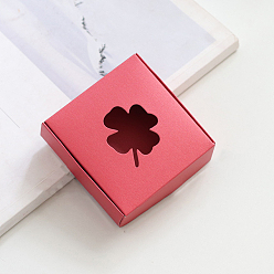 Rouge Indien Boîte d'emballage carrée en carton avec fenêtre en forme de trèfle, pour emballage de bougies, coffret cadeau, rouge indien, 9.5x9.5x3 cm