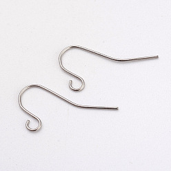 Stainless Steel Color 316L Surgical Stainless Steel Earring Hooks, Ear Wire, with Horizontal Loop, Stainless Steel Color, 17x8mm, Hole: 1.6mm, 24 Gauge, Pin: 0.5mm
