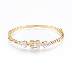Clair Rectangle de zircone cubique avec bracelet jonc à charnière en forme de larme, bijoux en laiton plaqué or véritable 18k pour femmes, clair, diamètre intérieur : 2x2-1/4 pouces (5.1x5.8 cm)