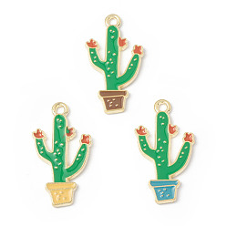 Mixed Color Alloy Enamel Pendants, Cactus Charm, Golden, Mixed Color, 29x16x1.5mm, Hole: 2mm
