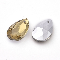 Verge D'or Pendentifs en verre à facettes, larme, verge d'or, 22x13x8.5mm, Trou: 1mm