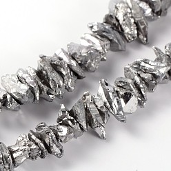 с Покрытием Серебра Гальванизировать природный кристалл кварца чип бусины прядей, со серебряным покрытием, 18~40x8~15 мм, отверстие : 1 мм, о 15.35 дюйме