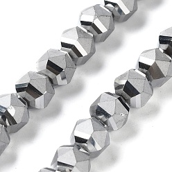 Silver Plated Electroplate Glass Beads Strands, Faceted, Lantern, Silver Plated, 7x7.8x7.5mm, Hole: 1.5mm, about 72pcs/strand, 20.79''(52.8cm)