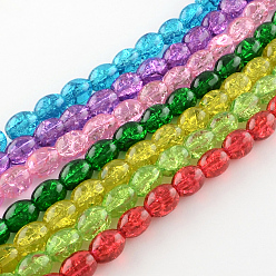 Mixed Color Transparent Crackle Glass Beads Strands, Oval, Mixed Color, 8x5.5~6mm, Hole: 1mm, about 100pcs/strand, 31.4 inch