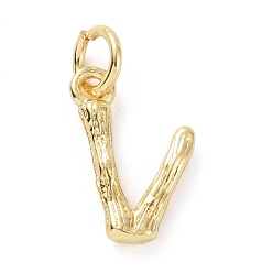 Letter V Brass Pendants, with Jump Ring, Golden, Letter Charm, Letter V, 12x9x2mm, Hole: 3mm