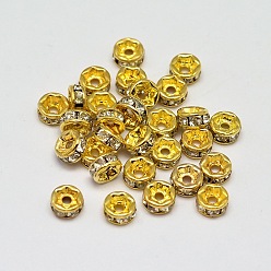 Golden Rack Plating Brass Rhinestone Bead Spacers, Rondelle, Golden, 4x2mm, Hole: 1mm