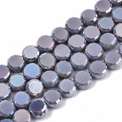 Dark Gray Electroplate Opaque Solid Color Glass Beads Strands, AB Color Plated, Faceted Flat Round, Dark Gray, 8x4mm, Hole: 1.5mm, about 99~101pcs/strand, 27.76 inch~28.94 inch, (70.5cm~73.5cm)