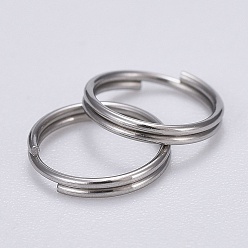 Color de Acero Inoxidable 304 anillos partidos de acero inoxidable, anillos de salto de doble bucle, color acero inoxidable, 8x0.6 mm, sobre 7.4 mm de diámetro interior, sobre 200 unidades / bolsa
