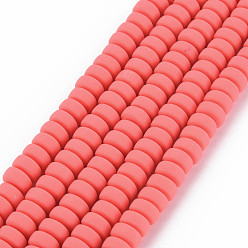 Salmon Handmade Polymer Clay Beads Strands, for DIY Jewelry Crafts Supplies, Flat Round, Salmon, 6~7x3mm, Hole: 1.5mm, about 113~116pcs/strand, 15.55 inch~16.14 inch(39.5~41cm)