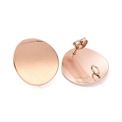 Rose Gold 304 Stainless Steel Stud Earring Findings, with Loop, Curved, Flat Round, Rose Gold, 20mm, Hole: 3mm, Pin: 0.8mm