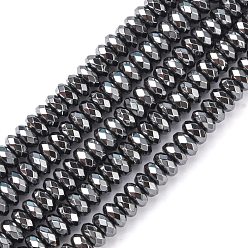 Non-magnetic Hematite Non-Magnetic Synthetic Hematite Beads Strands, Faceted, Rondelle, Black, 3x6mm, Hole: 1mm