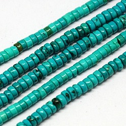 Dark Turquoise Natural Magnesite Beads Strands, Dyed, Heishi Beads, Flat Round/Disc, Dark Turquoise, 4~5x2~3mm, Hole: 1mm, about 138pcs/strand, 15.74 inch