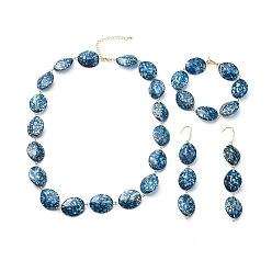 Marine Blue Bracelets & Earrings & Necklaces Jewelry Sets, with Acrylic Beads, 316 Surgical Stainless Steel Earring Hooks, Alloy Toggle Clasps, Brass Lobster Claw Clasps and 304 Stainless Steel Eye Pin, Marine Blue, Necklace: 20.2 inch(51.5cm), Bracelet: 8-1/4 inch(21cm), Earring: 104mm, Pin: 0.8mm