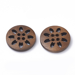 Coconut Brown 4-Hole Wooden Buttons, Flat Round, Coconut Brown, 24.5~25.5x4.5~5mm, Hole: 1.5mm