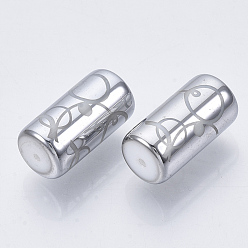 Silver Electroplate Glass Beads, Column with Circle Dot Pattern, Silver, 20x10mm, Hole: 1.2mm, about 50pcs/bag