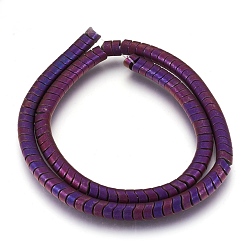 Purple Plated Electroplate Non-magnetic Synthetic Hematite Bead Strands, Frosted, Wave Column, Purple Plated, 6x4mm, Hole: 1mm, about 126~133pcs/strand, 15.3 inch~15.7 inch(39~40cm)