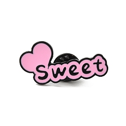 Pearl Pink Heart with Word Sweet Enamel Pins, Black Alloy Brooches for Backpack Clothes, Pearl Pink, 17x34.5x1.5mm