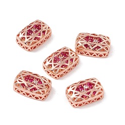 Medium Violet Red Eco-friendly Brass Micro Pave Cubic Zirconia Multi-strand Links, Rack Plating, Cadmium Free & Lead Free, Rectangle, Rose Gold, Medium Violet Red, 14x10x5mm, Hole: 1.2mm